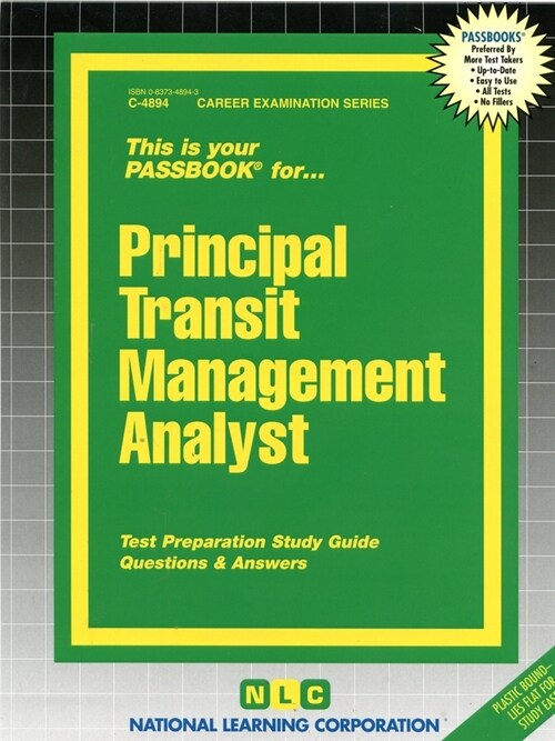 Principal Transit Management Analyst: Passbooks Study Guide (Spiral)
