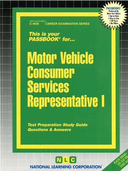 Motor Vehicle Consumer Services Representative I: Passbooks Study Guide (Spiral)