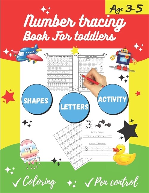 Number tracing Book For Toddlers Age 3-5: 1 to 20! handwriting practice filled with line shapes & math activity For fun and relaxing pen control. Grea (Paperback)