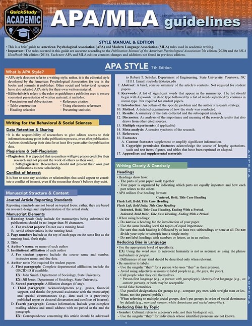 Apa/MLA Guidelines - 7th/8th Editions: A Quickstudy Laminated Reference Guide (Other, 7, Seventh Edition)