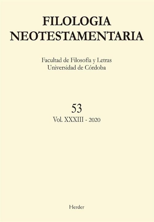 FILOLOGIA NEOTESTAMENTARIA 53 VOL XXXIII 2020 (Book)