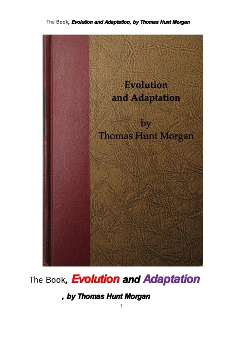 진화와 적응 (The Book, Evolution and Adaptation, by Thomas Hunt Morgan) 커버
