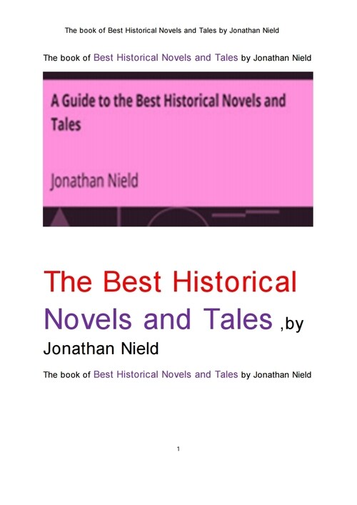 역사적 소설과 이야기책들의 목록 (The book of Best Historical Novels and Tales by Jonathan Nield) 커버