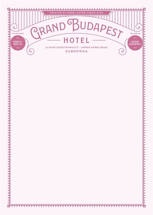 Fictional Hotel Notepads: Grand Budapest Hotel (Notebook / Blank book)