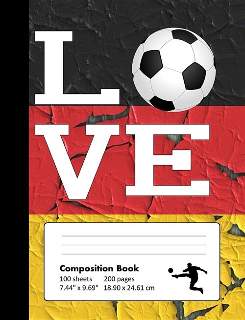 Composition Book Wide Ruled: School Notebook with Distressed German Flag Design for Soccer Fans (Paperback)