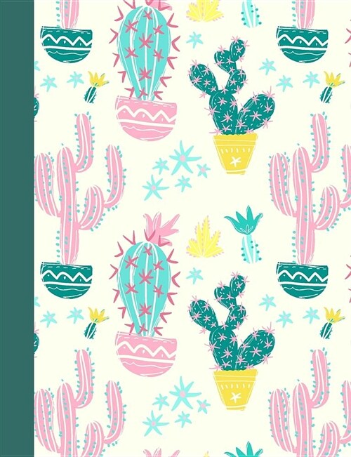 Notebook: College Ruled Composition Book with Colorful Cactus Pattern Cover Design (Paperback)