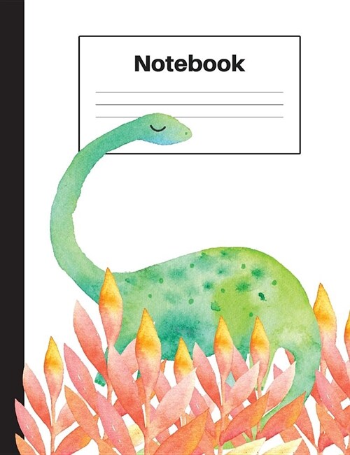 Notebook: Dinosaur Brontosaurus, Orange Ferns, Wide Rule, Notebook Home Office School Student Teacher Homeschool, 7.4 x 9.7 in, (Paperback)