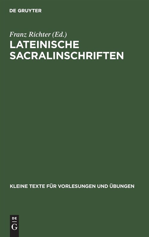 Lateinische Sacralinschriften (Hardcover, Reprint 2020)