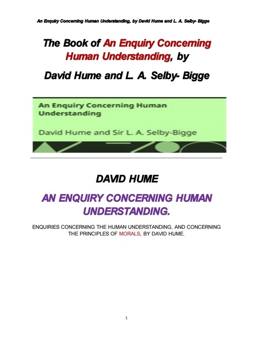 데이비드 흄의 인간의 이해력및 도덕성의 원칙에 관한 탐구 (An Enquiry Concerning Human Understanding, by David Hume and L. A. Selby- Bigge)