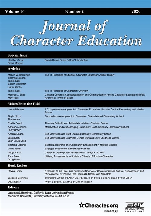 Journal of Character Education Volume 16 Number 2 2020 (Paperback)