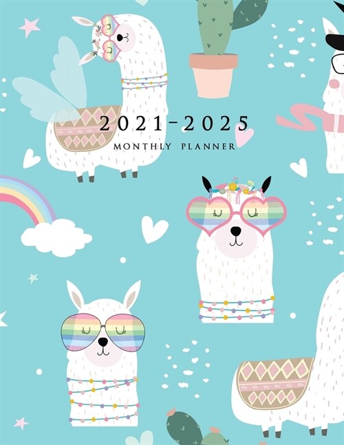 2021-2025 Monthly Planner: Large Five Year Planner (Llama and Cactus) (Paperback)