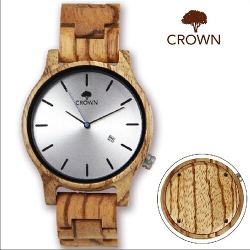 Holz-Armbanduhr CROWN, mit hellem Ziffernblatt und hellen Natur-Holzgliedern (General Merchandise)