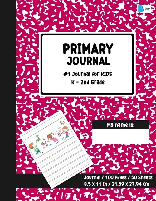 Primary Story Journal: Dotted Midline and Picture Space - Red Marble Design- Grades K-2 School Exercise Book - Draw and Write 100 Story Pages (Paperback)