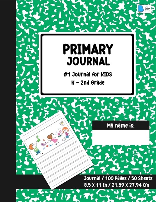 Primary Story Journal: Dotted Midline and Picture Space Green Marble Design Grades K-2 School Exercise Book Draw and Write Note book 100 Stor (Paperback)