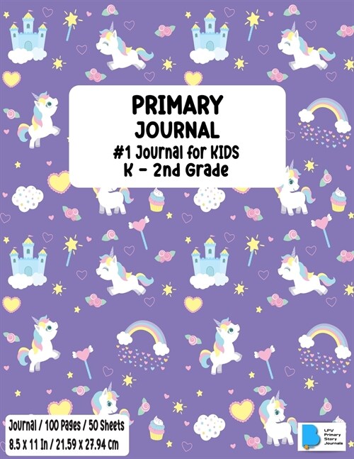 Primary Story Book: Dotted Midline and Picture Space Stylish Unicorn Purple Cover Grades K-2 School Exercise Book Draw and Write 100 Story (Paperback)