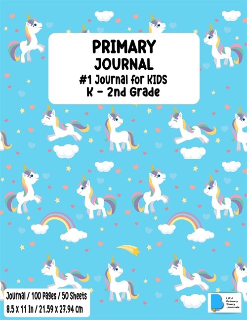 Primary Story Book: Dotted Midline and Picture Space Stylish Unicorn Baby Blue Cover Grades K-2 School Exercise Book Draw and Write 100 St (Paperback)