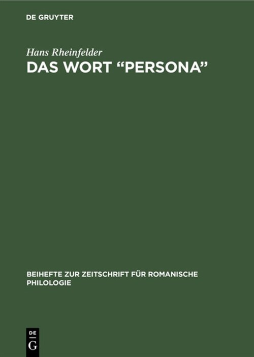 Das Wort Persona (Hardcover, Reprint 2020)