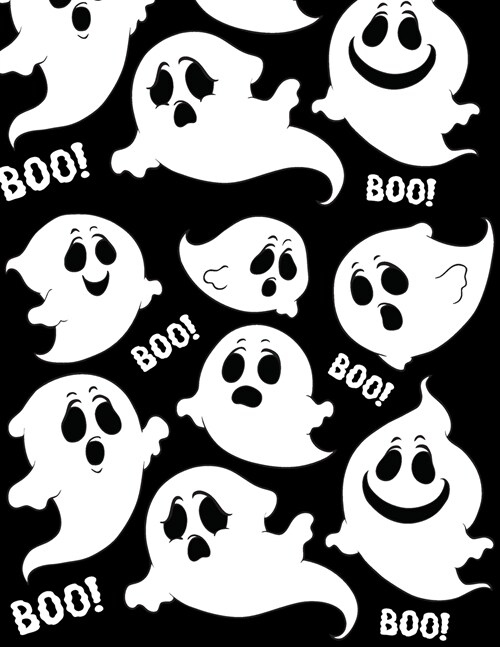 Boo!: College Ruled Paper with a BW ghost illustrations on each page- 8.5 x 11- 150 Pages, Perfect for School, Office and Ho (Paperback)