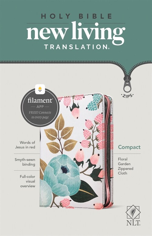 NLT Compact Zipper Bible, Filament-Enabled Edition (Cloth, Floral Garden, Red Letter) (Paperback)