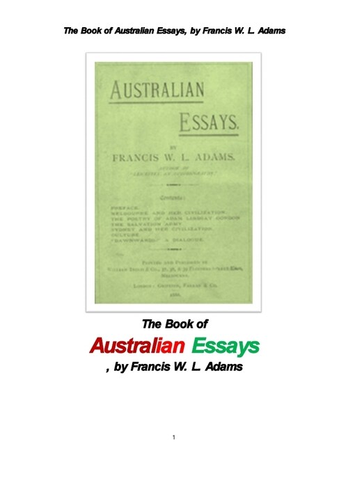 호주인의 에세이집 (The Book of Australian Essays, by Francis W. L. Adams) 커버