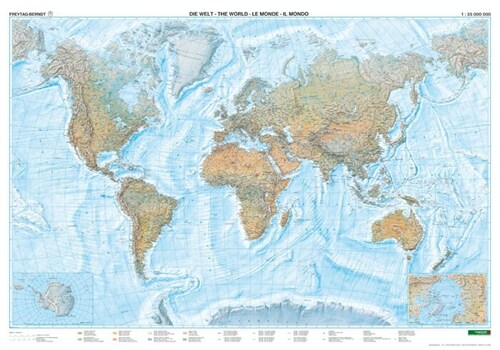 Freytag & Berndt Poster Welt Physisch Meeresrelief, mit Metallstaben (Sheet Map)