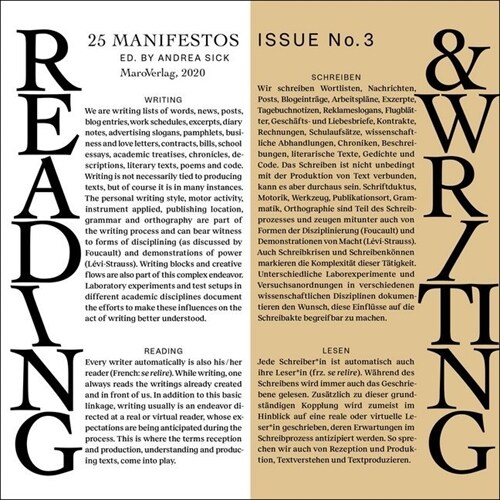 Reading & Writing. 25 Manifestos. Issue No. 3 (Paperback)