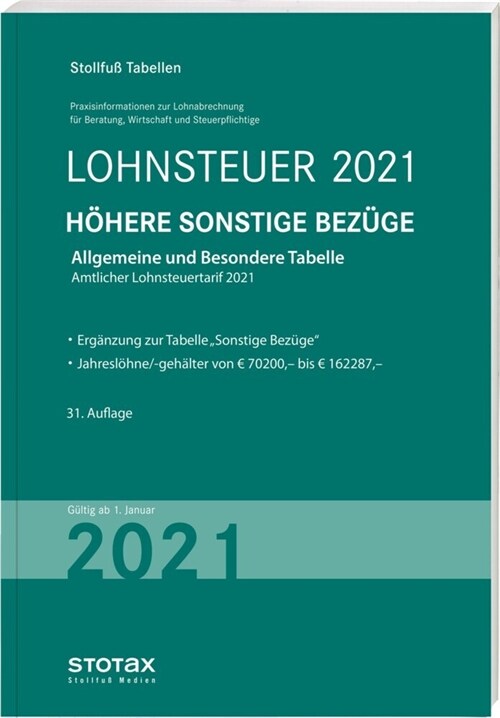 Tabelle, Lohnsteuer 2021 Hohere Sonstige Bezuge (Paperback)