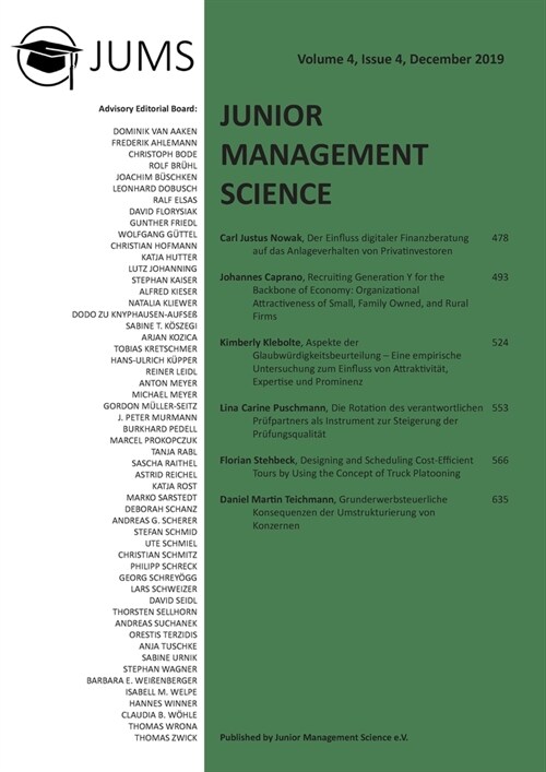 Junior Management Science, Volume 4, Issue 4, December 2019 (Paperback)