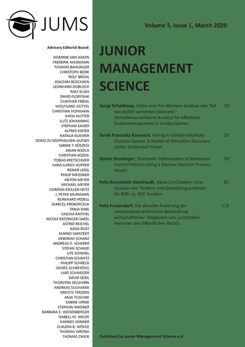 Junior Management Science, Volume 5, Issue 1, March 2020 (Paperback)