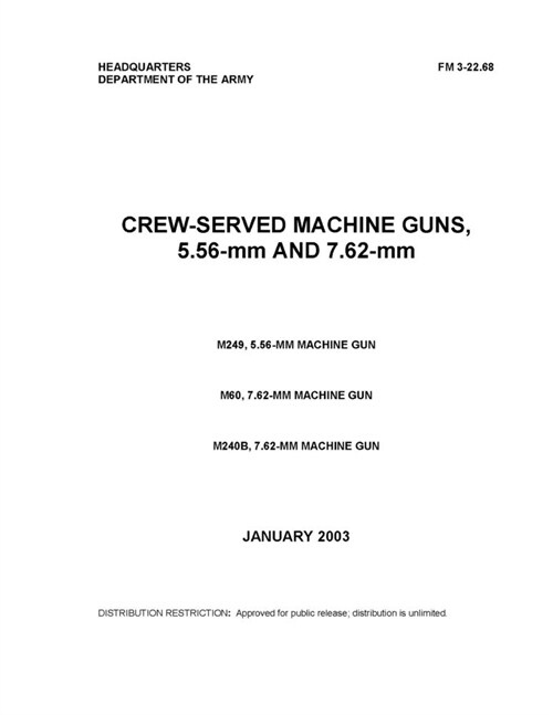 FM 3-22.68 CREW-SERVED MACHINE GUNS, 5.56-mm AND 7.62-mm (Paperback)