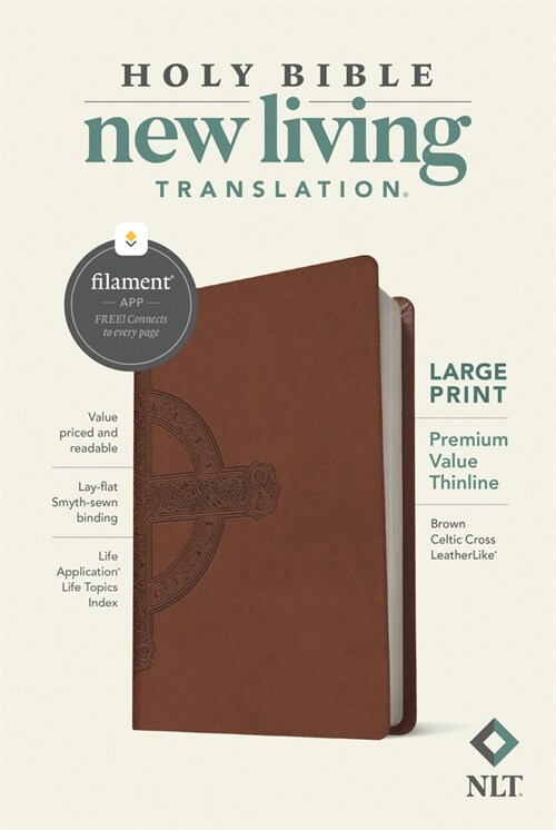 NLT Large Print Premium Value Thinline Bible, Filament-Enabled Edition (Leatherlike, Brown Celtic Cross) (Imitation Leather)