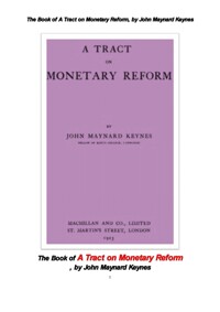 케인스의 화폐통화 개혁법안 . The Book of A Tract on Monetary Reform, by John Maynard Keynes 커버