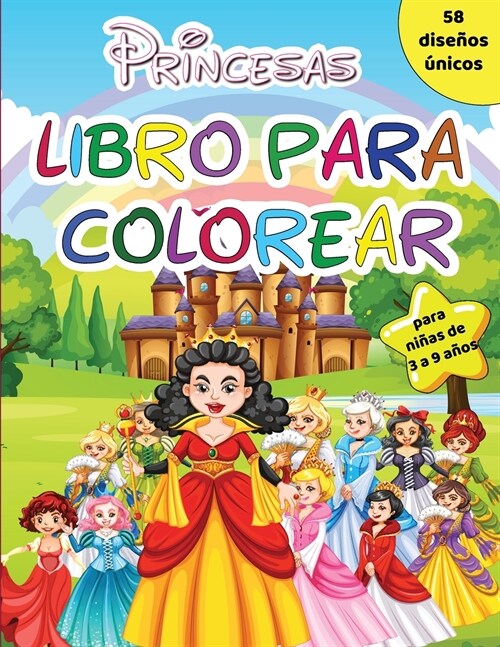 Libro para colorear de princesas para niñas de 3 a 9 años (Paperback)
