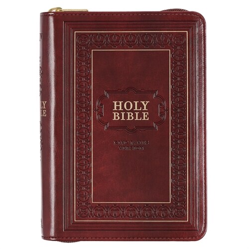 KJV Holy Bible, Compact Large Print Faux Leather Red Letter Edition - Ribbon Marker, King James Version, Burgundy, Zipper Closure (Leather)