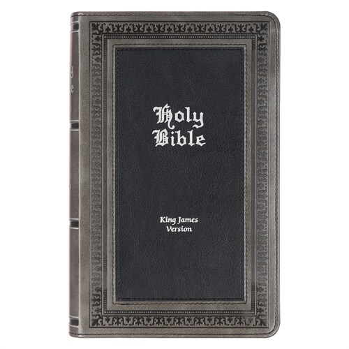 KJV Holy Bible, Giant Print Standard Size Faux Leather Red Letter Edition - Thumb Index & Ribbon Marker, King James Version, Gray/Black (Leather)