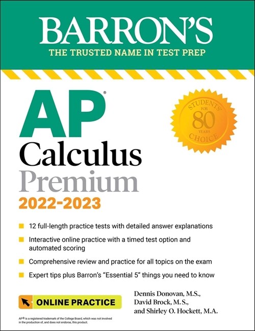 [중고] AP Calculus Premium, 2022-2023: 12 Practice Tests + Comprehensive Review + Online Practice (Paperback)