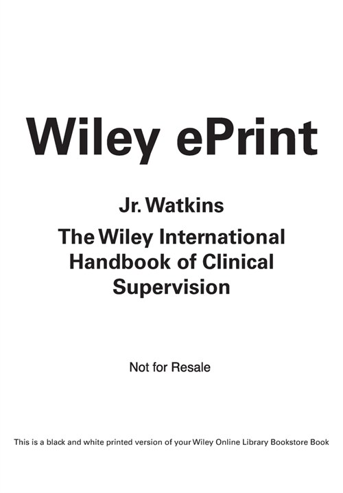 The Wiley International Handbook of Clinical Supervision (Paperback, 1st)