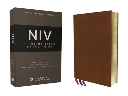 Niv, Thinline Bible, Large Print, Premium Goatskin Leather, Brown, Premier Collection, Black Letter, Art Gilded Edges, Comfort Print (Leather)
