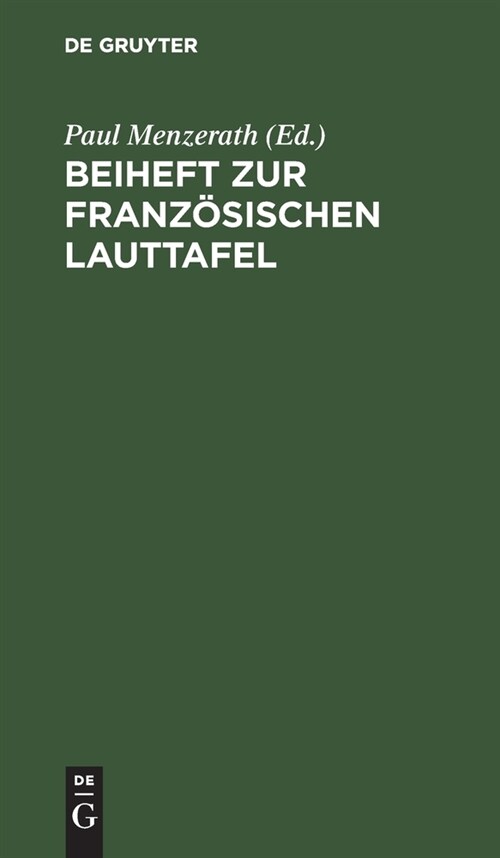 Beiheft zur franz?ischen Lauttafel (Hardcover, Reprint 2021)