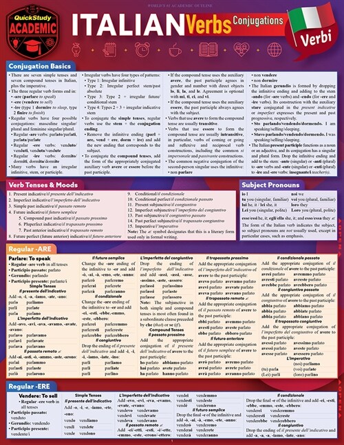 Italian Verbs - Conjugations: A Quickstudy Laminated Reference Guide (Other, First Edition)