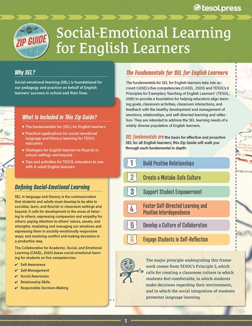 Tesol Zip Guide: Social-Emotional Learning for English Learners (Paperback)