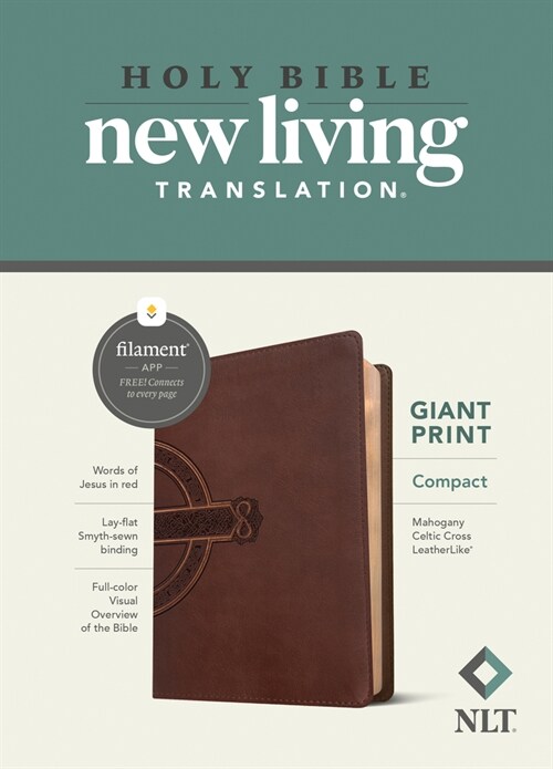 NLT Compact Giant Print Bible, Filament Enabled (Leatherlike, Mahogany Celtic Cross, Red Letter) (Imitation Leather)