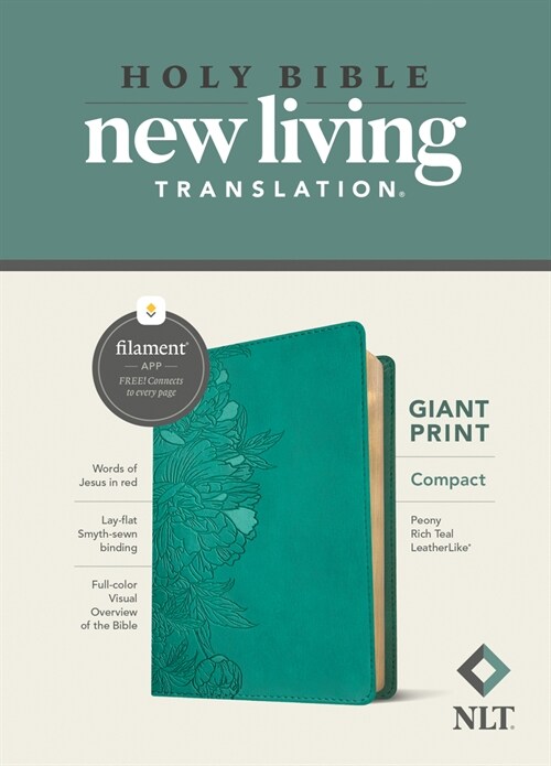 NLT Compact Giant Print Bible, Filament-Enabled Edition (Leatherlike, Peony Rich Teal, Red Letter) (Imitation Leather)