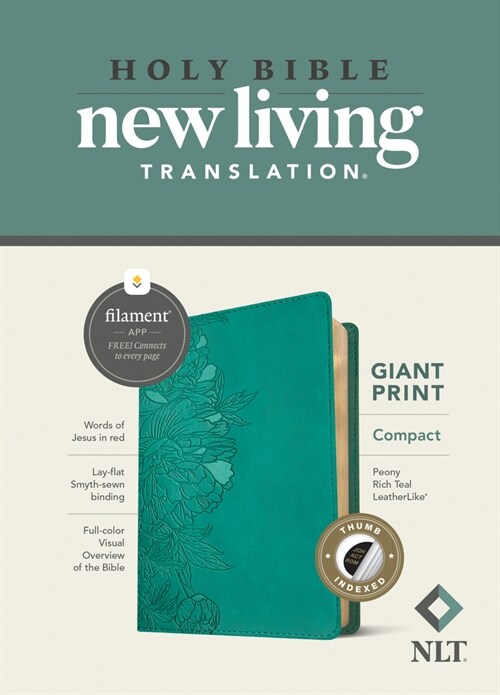 NLT Compact Giant Print Bible, Filament-Enabled Edition (Leatherlike, Peony Rich Teal, Indexed, Red Letter) (Imitation Leather)