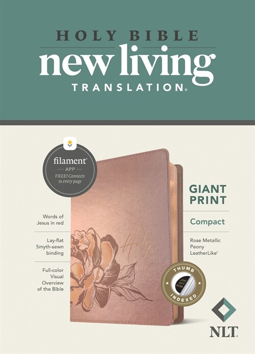 NLT Compact Giant Print Bible, Filament-Enabled Edition (Leatherlike, Rose Metallic Peony, Indexed, Red Letter) (Imitation Leather)