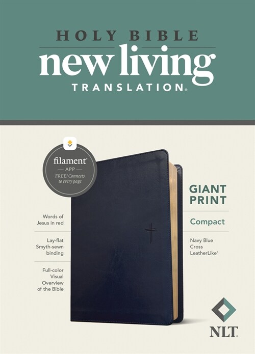NLT Compact Giant Print Bible, Filament-Enabled Edition (Leatherlike, Navy Blue Cross, Red Letter) (Imitation Leather)