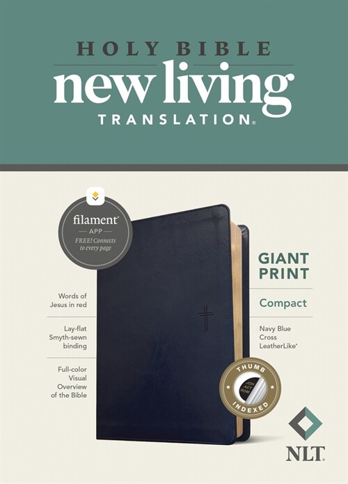 NLT Compact Giant Print Bible, Filament-Enabled Edition (Leatherlike, Navy Blue Cross, Indexed, Red Letter) (Imitation Leather)