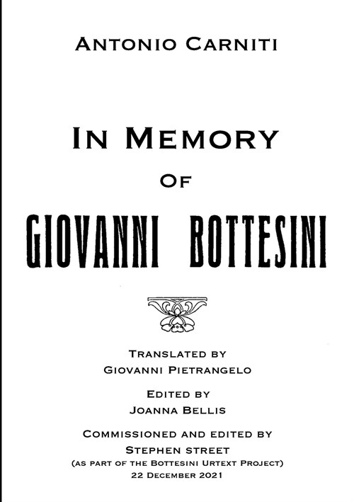 In Memory Of Giovanni Bottesini (Paperback)