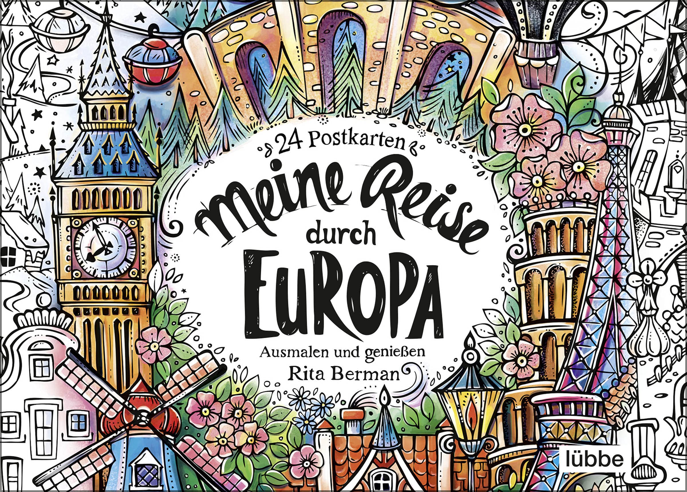 Meine Reise durch Europa : Ausmalen und genießen. 24 Postkarten
