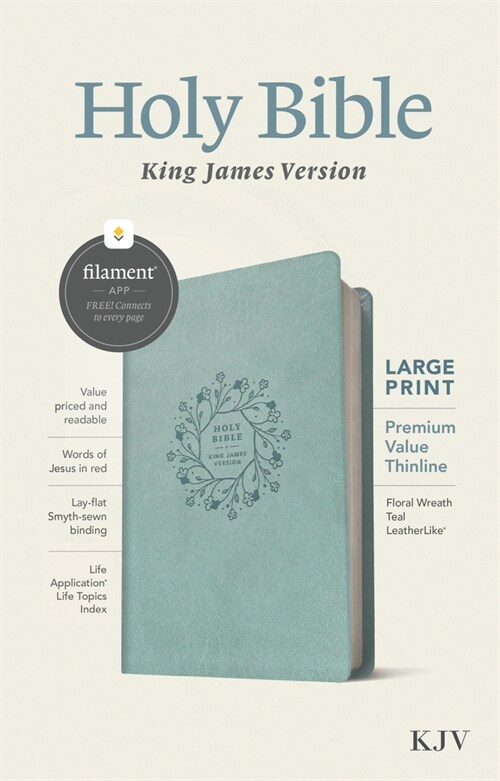 KJV Large Print Premium Value Thinline Bible, Filament-Enabled Edition (Leatherlike, Floral Wreath Teal, Red Letter) (Imitation Leather)